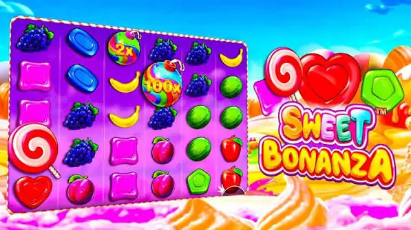 Sweet Bonanza free spins with two multiplier bombs on the grid, 2× and 100×, next to grapes, bananas and plums